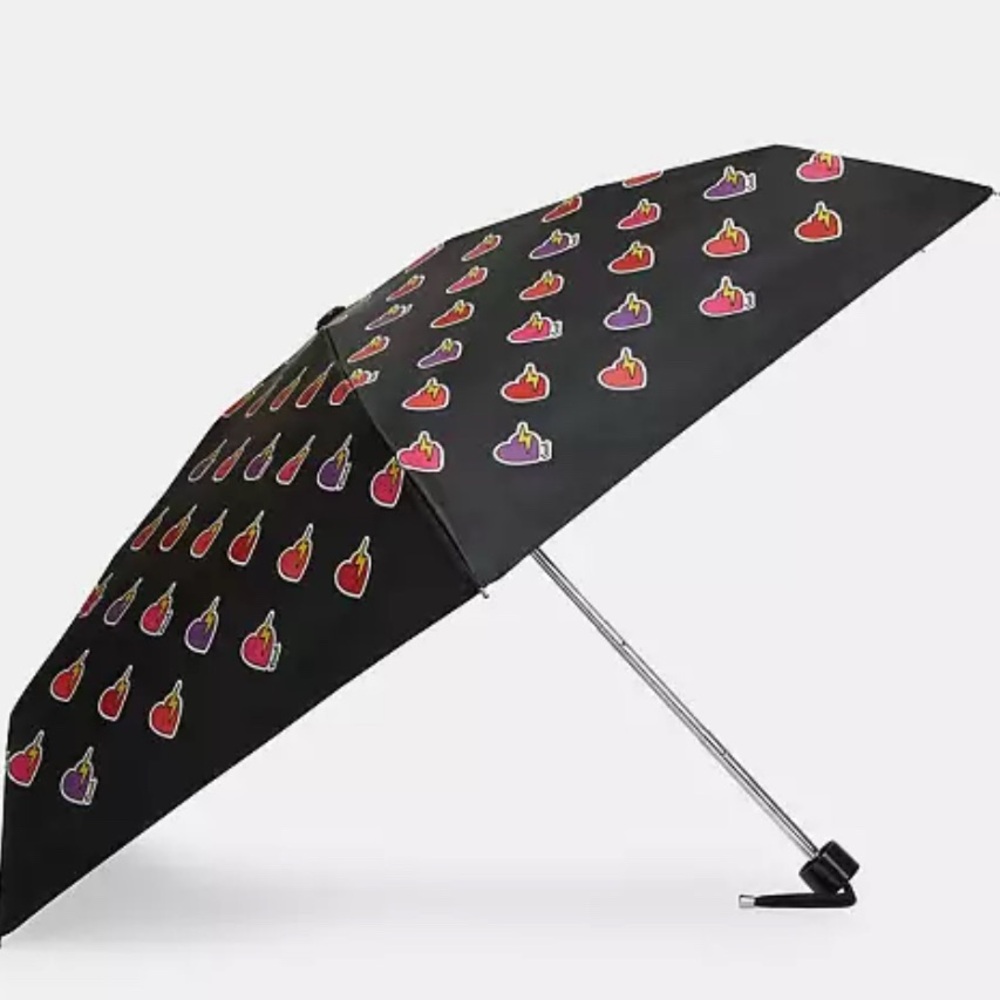 NWT Coach Black/Silver with Hearts umbrella